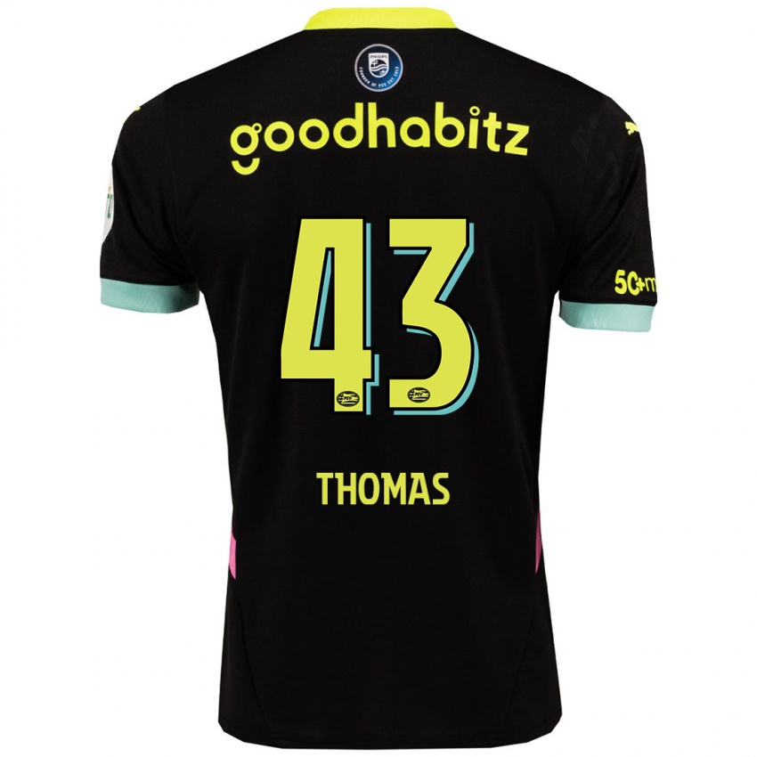 Hombre Camiseta Kealyn Thomas #43 Negro Amarillo 2ª Equipación 2024/25 La Camisa Chile