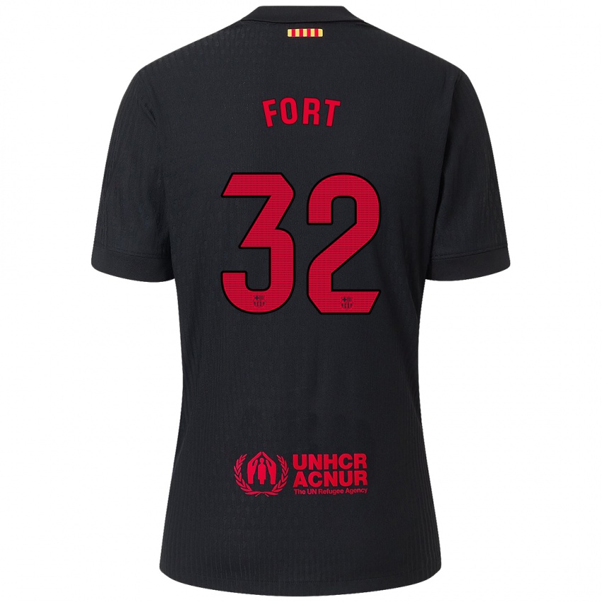 Hombre Camiseta Héctor Fort #32 Negro Rojo 2ª Equipación 2024/25 La Camisa Chile