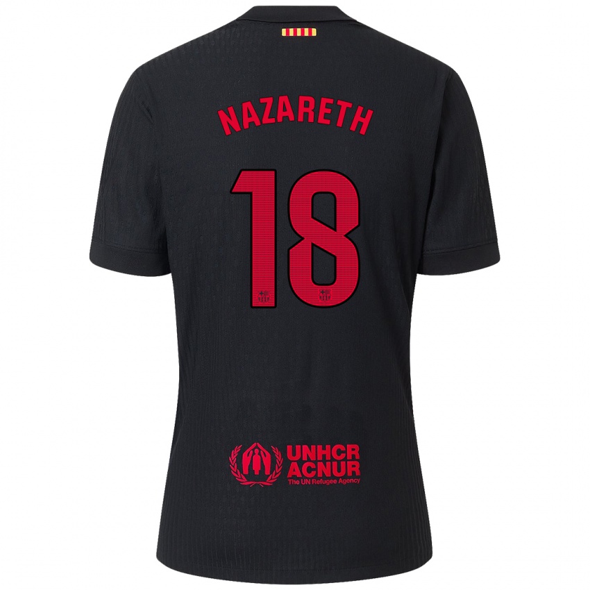 Hombre Camiseta Kika Nazareth #18 Negro Rojo 2ª Equipación 2024/25 La Camisa Chile