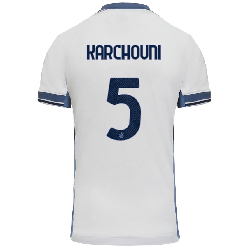 Hombre Camiseta Ghoutia Karchouni #5 Blanco Gris 2ª Equipación 2024/25 La Camisa Chile