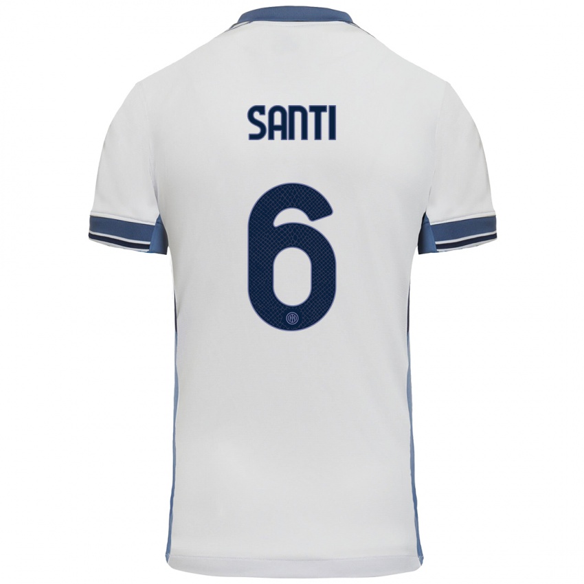 Hombre Camiseta Irene Santi #6 Blanco Gris 2ª Equipación 2024/25 La Camisa Chile