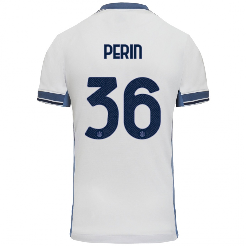 Hombre Camiseta Nicolo Perin #36 Blanco Gris 2ª Equipación 2024/25 La Camisa Chile