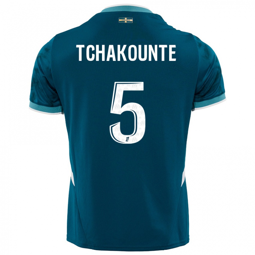 Hombre Camiseta Annaëlle Tchakounté #5 Azul Turquesa 2ª Equipación 2024/25 La Camisa Chile