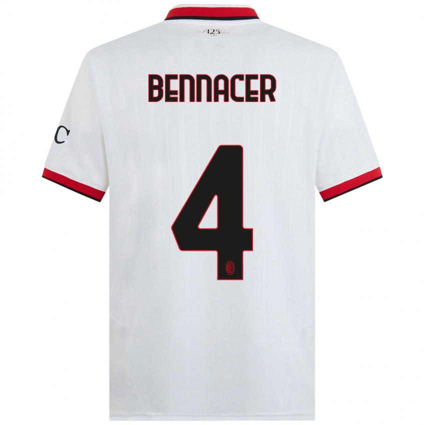 Hombre Camiseta Ismael Bennacer #4 Blanco Negro Rojo 2ª Equipación 2024/25 La Camisa Chile