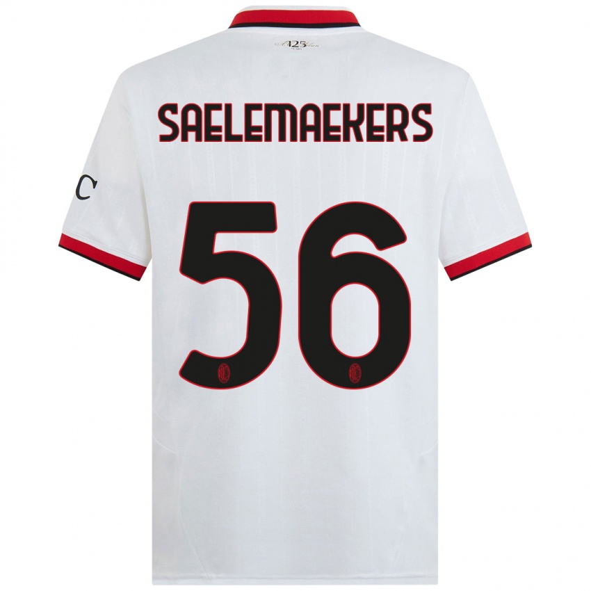 Hombre Camiseta Alexis Saelemaekers #56 Blanco Negro Rojo 2ª Equipación 2024/25 La Camisa Chile