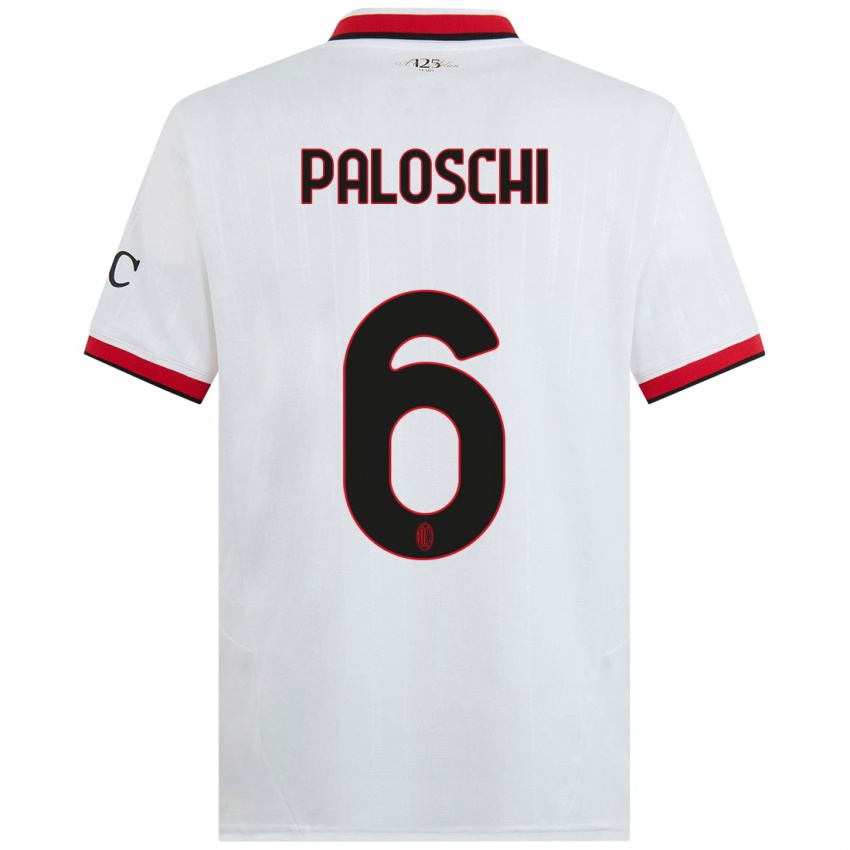 Hombre Camiseta Dorian Paloschi #6 Blanco Negro Rojo 2ª Equipación 2024/25 La Camisa Chile