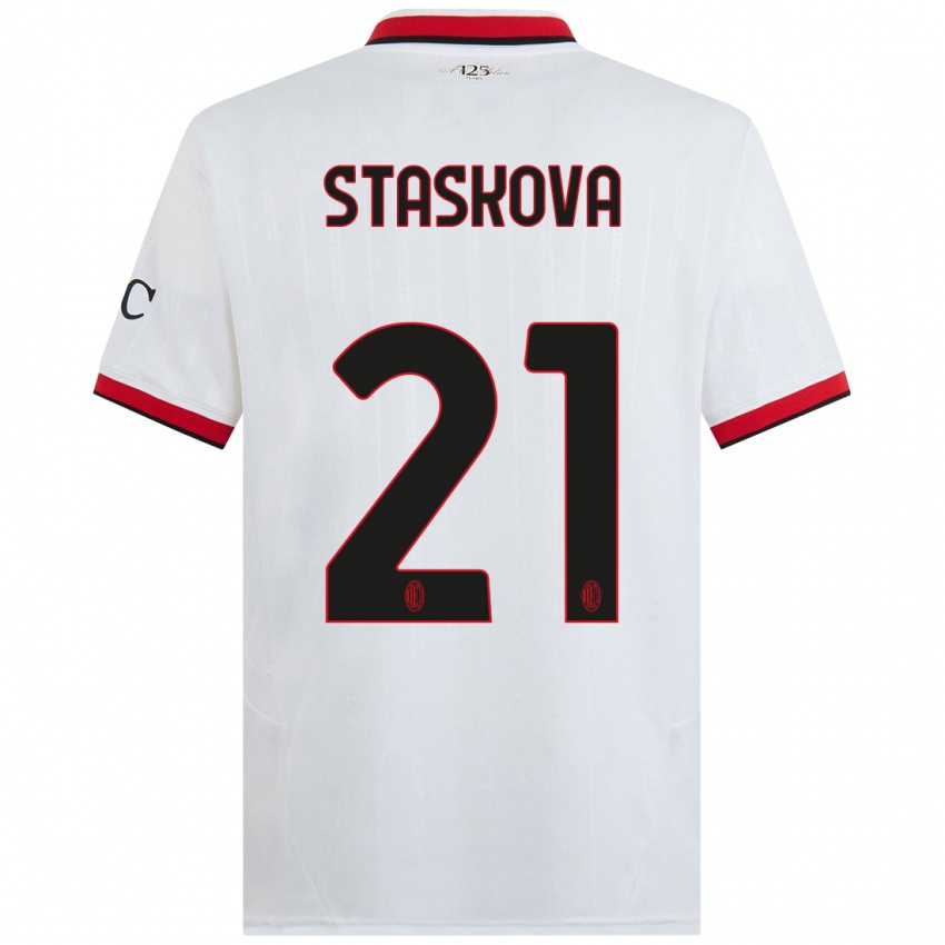 Hombre Camiseta Andrea Stašková #21 Blanco Negro Rojo 2ª Equipación 2024/25 La Camisa Chile