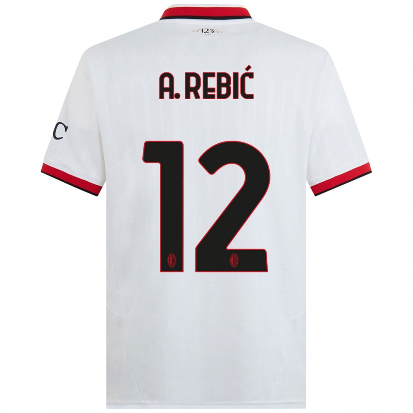 Hombre Camiseta Ante Rebic #12 Blanco Negro Rojo 2ª Equipación 2024/25 La Camisa Chile