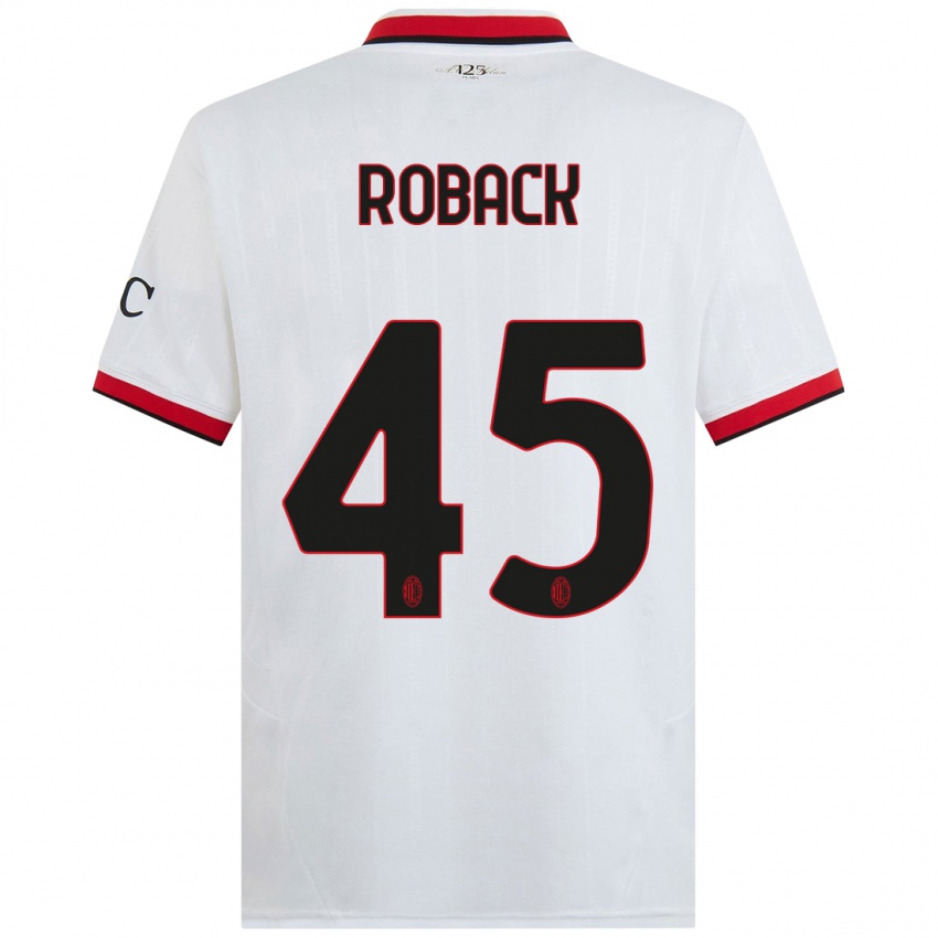 Hombre Camiseta Emil Roback #45 Blanco Negro Rojo 2ª Equipación 2024/25 La Camisa Chile