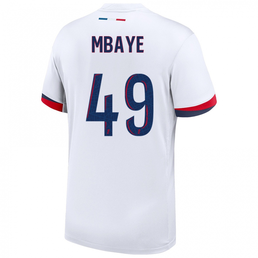 Hombre Camiseta Ibrahim Mbaye #49 Blanco Azul Rojo 2ª Equipación 2024/25 La Camisa Chile