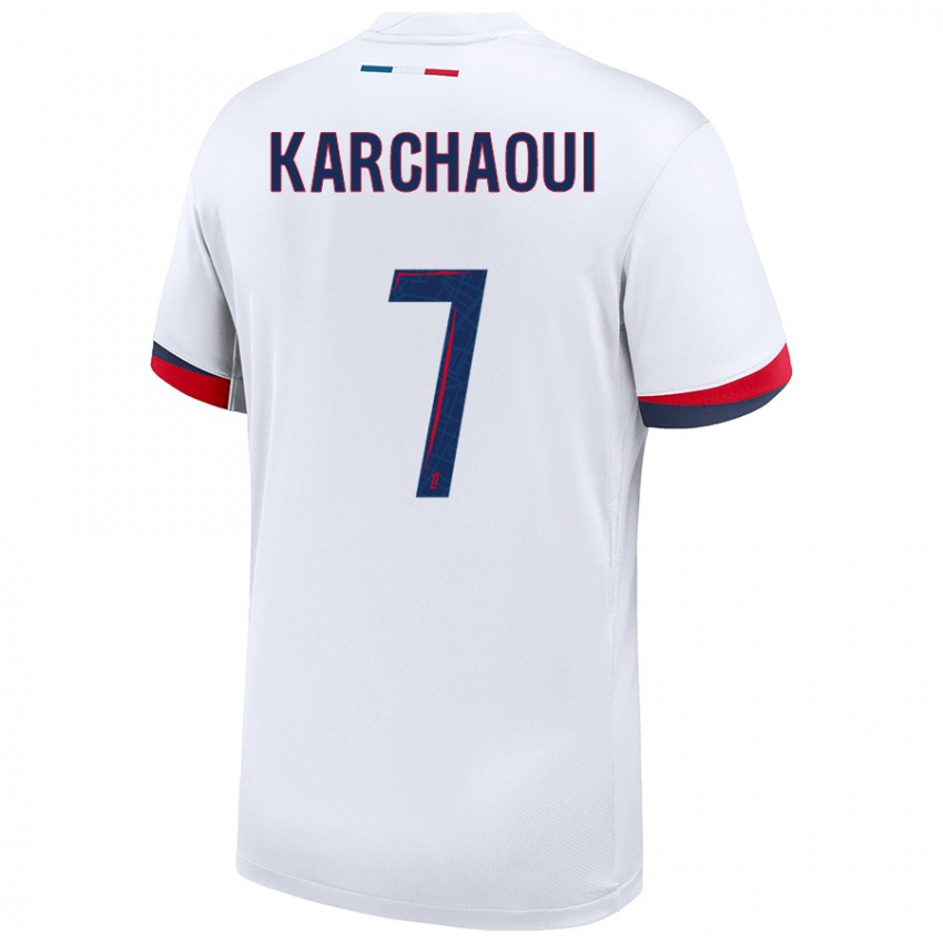 Hombre Camiseta Sakina Karchaoui #7 Blanco Azul Rojo 2ª Equipación 2024/25 La Camisa Chile