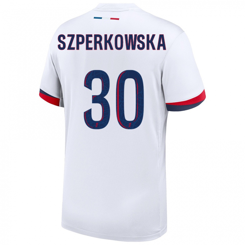 Hombre Camiseta Oliwia Szperkowska #30 Blanco Azul Rojo 2ª Equipación 2024/25 La Camisa Chile