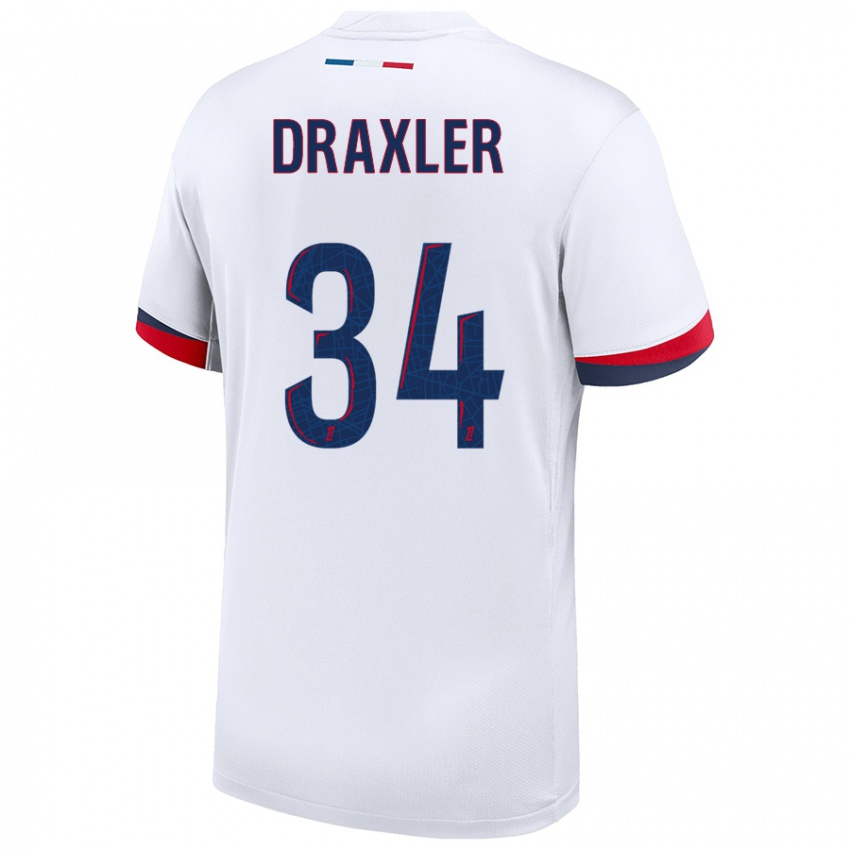 Hombre Camiseta Julian Draxler #34 Blanco Azul Rojo 2ª Equipación 2024/25 La Camisa Chile