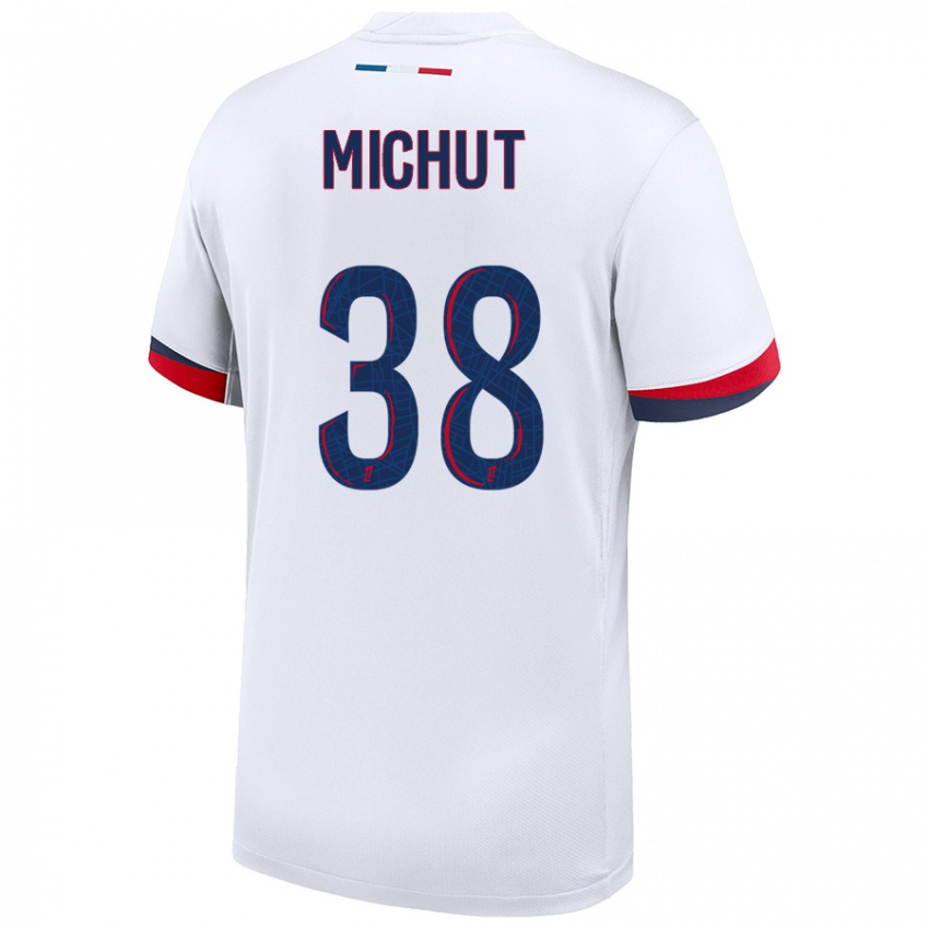 Hombre Camiseta Edouard Michut #38 Blanco Azul Rojo 2ª Equipación 2024/25 La Camisa Chile