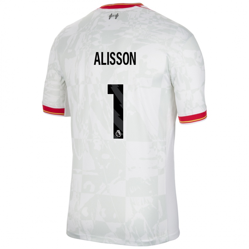 Hombre Camiseta Alisson #1 Blanco Rojo Negro Equipación Tercera 2024/25 La Camisa Chile