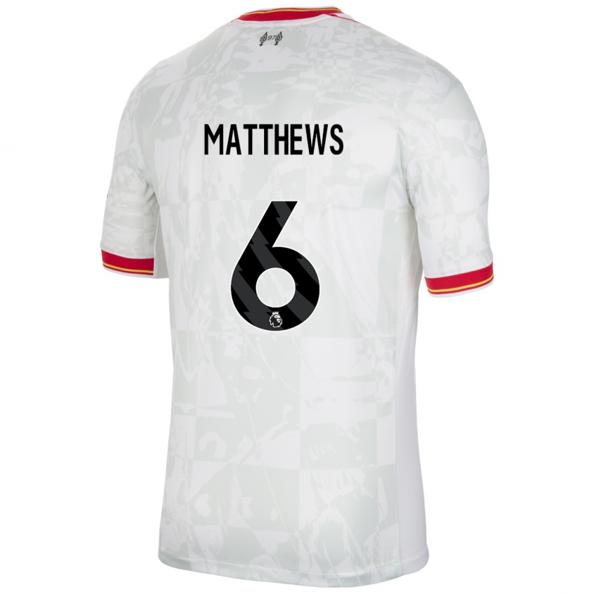 Hombre Camiseta Jasmine Matthews #6 Blanco Rojo Negro Equipación Tercera 2024/25 La Camisa Chile