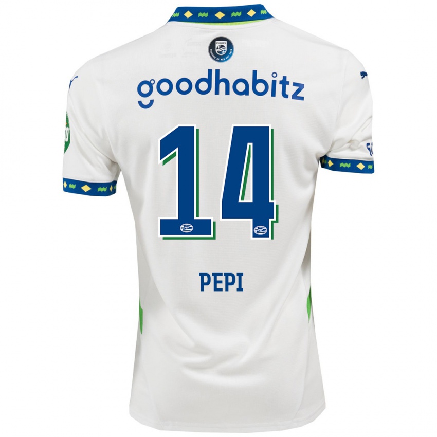 Hombre Camiseta Ricardo Pepi #14 Blanco Azul Oscuro Equipación Tercera 2024/25 La Camisa Chile