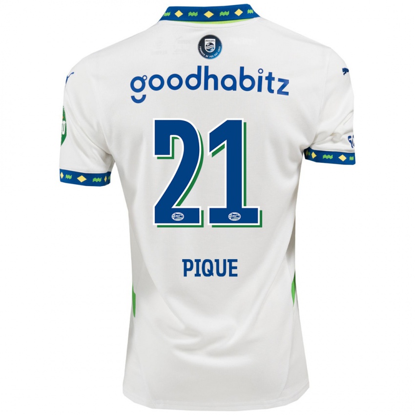 Hombre Camiseta Naomi Piqué #21 Blanco Azul Oscuro Equipación Tercera 2024/25 La Camisa Chile