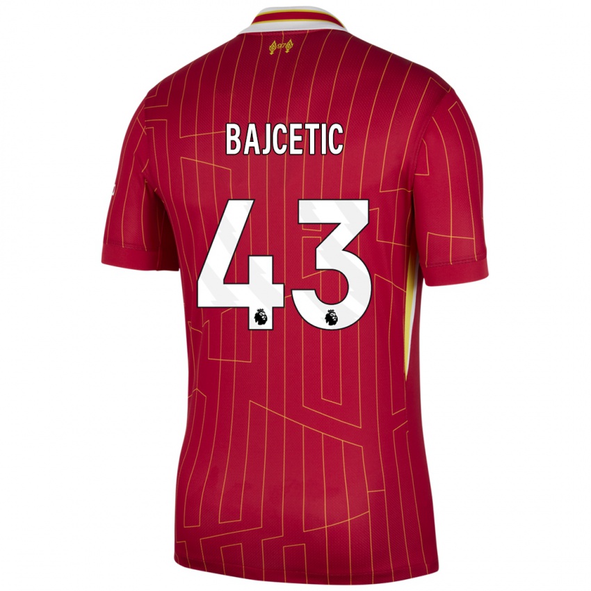 Mujer Camiseta Stefan Bajcetic #43 Rojo Amarillo Blanco 1ª Equipación 2024/25 La Camisa Chile