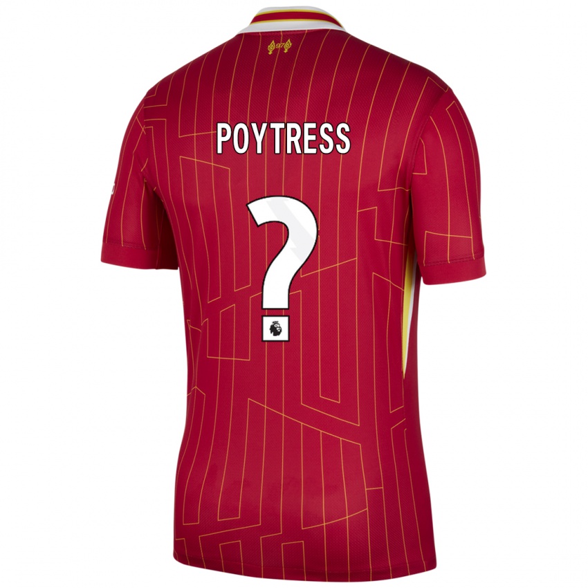 Mujer Camiseta Jacob Poytress #0 Rojo Amarillo Blanco 1ª Equipación 2024/25 La Camisa Chile