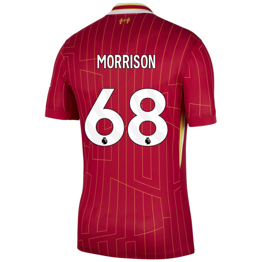 Mujer Camiseta Kieran Morrison #68 Rojo Amarillo Blanco 1ª Equipación 2024/25 La Camisa Chile