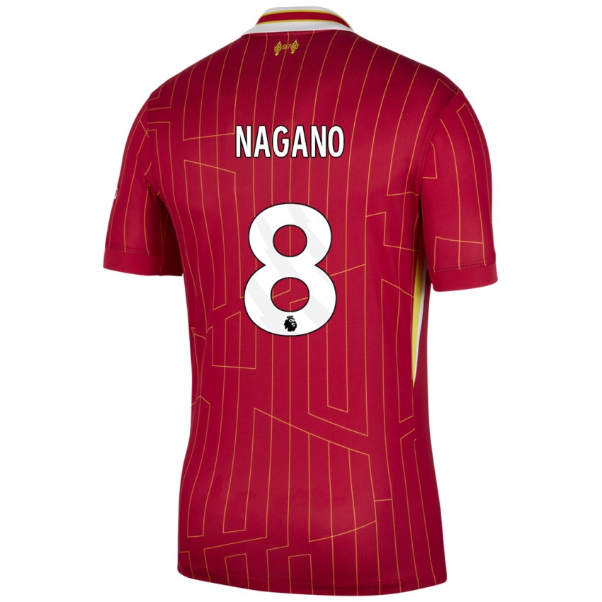 Mujer Camiseta Fūka Nagano #8 Rojo Amarillo Blanco 1ª Equipación 2024/25 La Camisa Chile