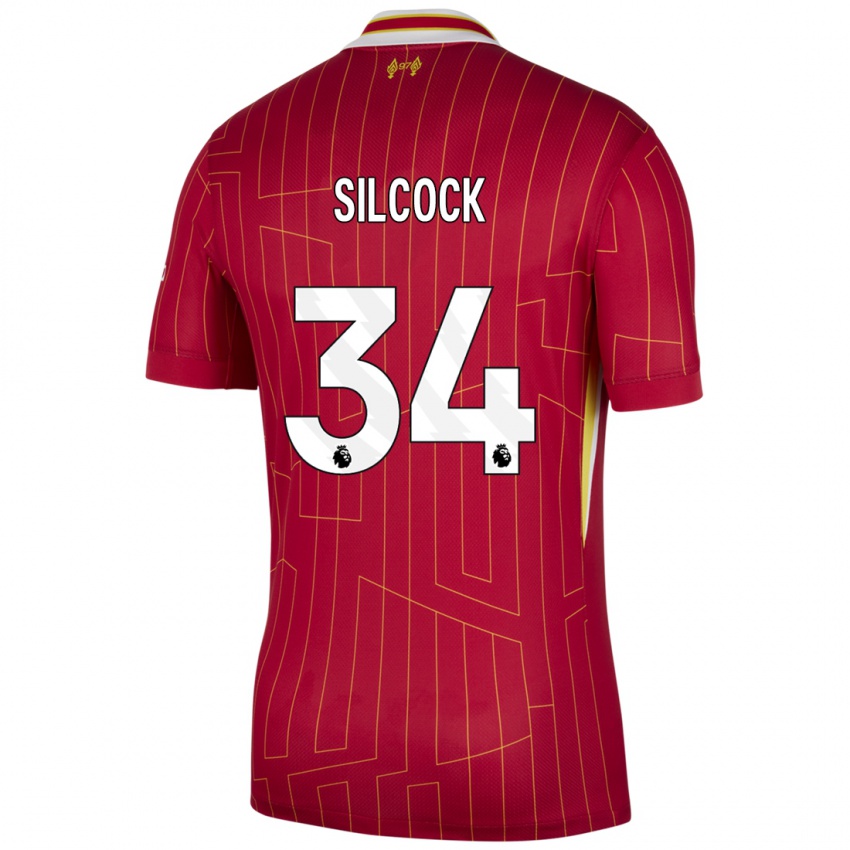 Mujer Camiseta Hannah Silcock #34 Rojo Amarillo Blanco 1ª Equipación 2024/25 La Camisa Chile