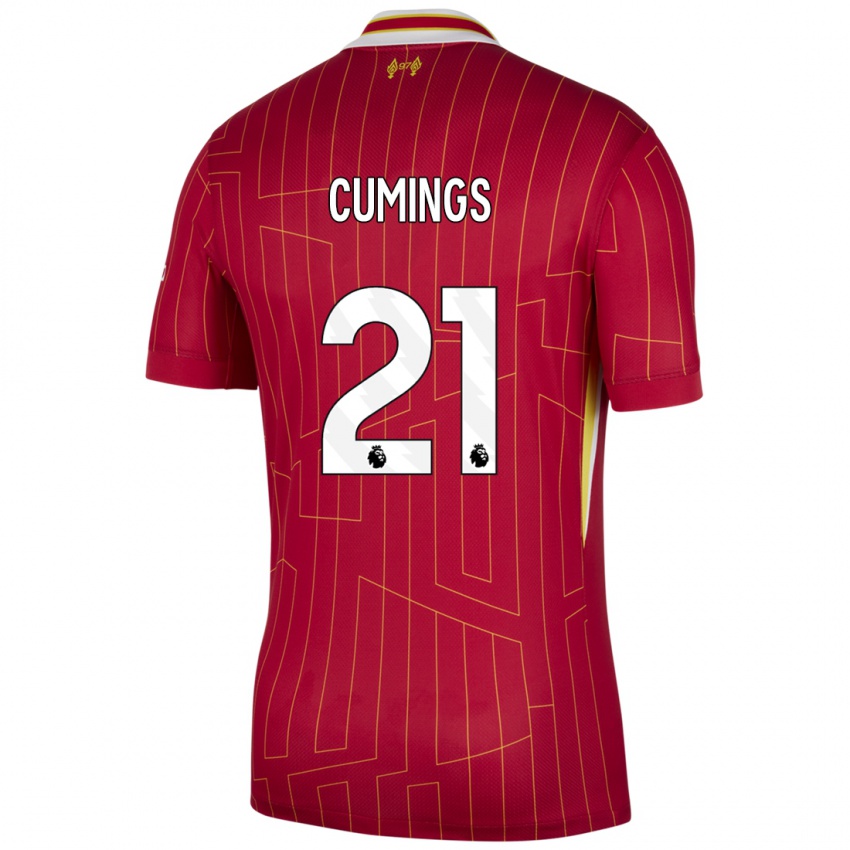 Mujer Camiseta Eartha Cumings #21 Rojo Amarillo Blanco 1ª Equipación 2024/25 La Camisa Chile