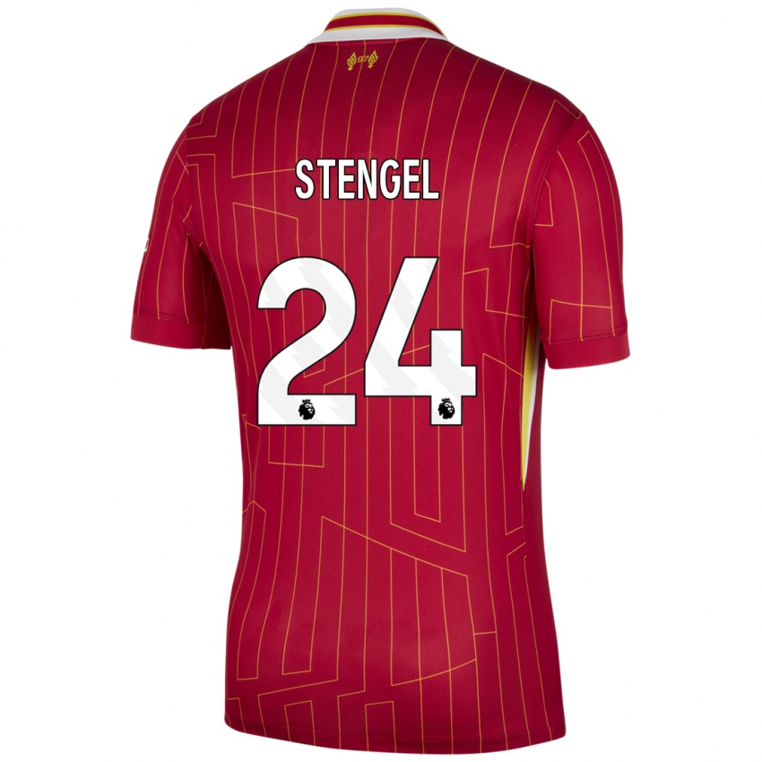 Mujer Camiseta Katie Stengel #24 Rojo Amarillo Blanco 1ª Equipación 2024/25 La Camisa Chile