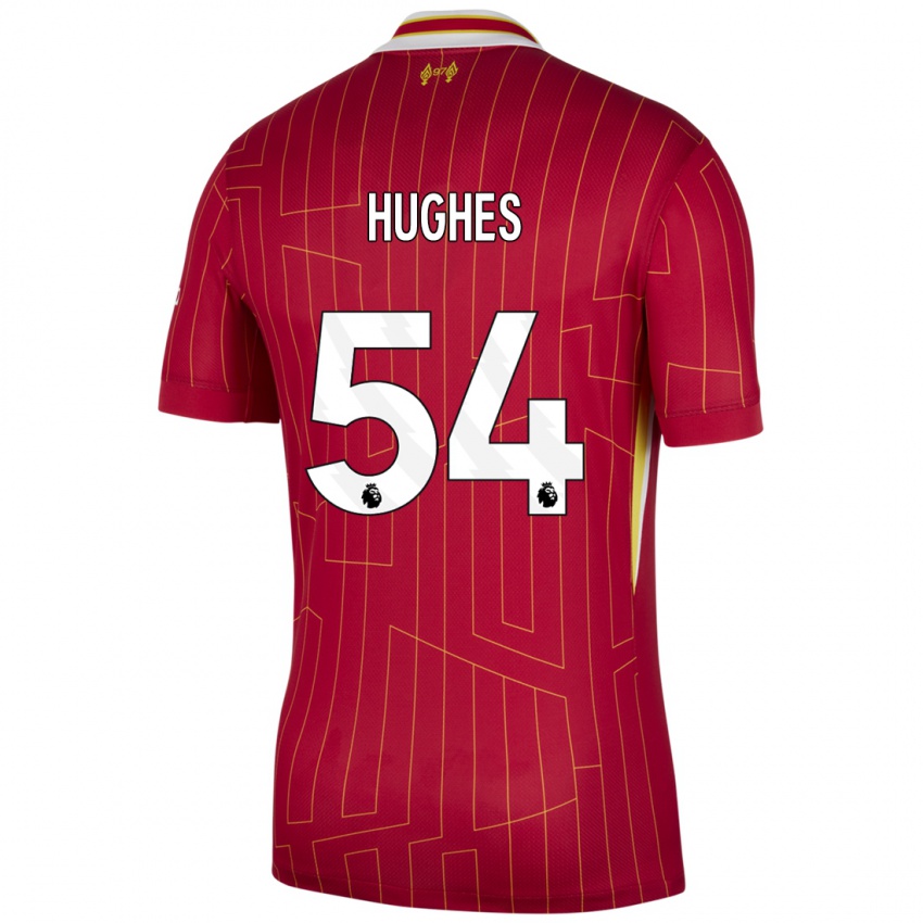 Mujer Camiseta Liam Hughes #54 Rojo Amarillo Blanco 1ª Equipación 2024/25 La Camisa Chile