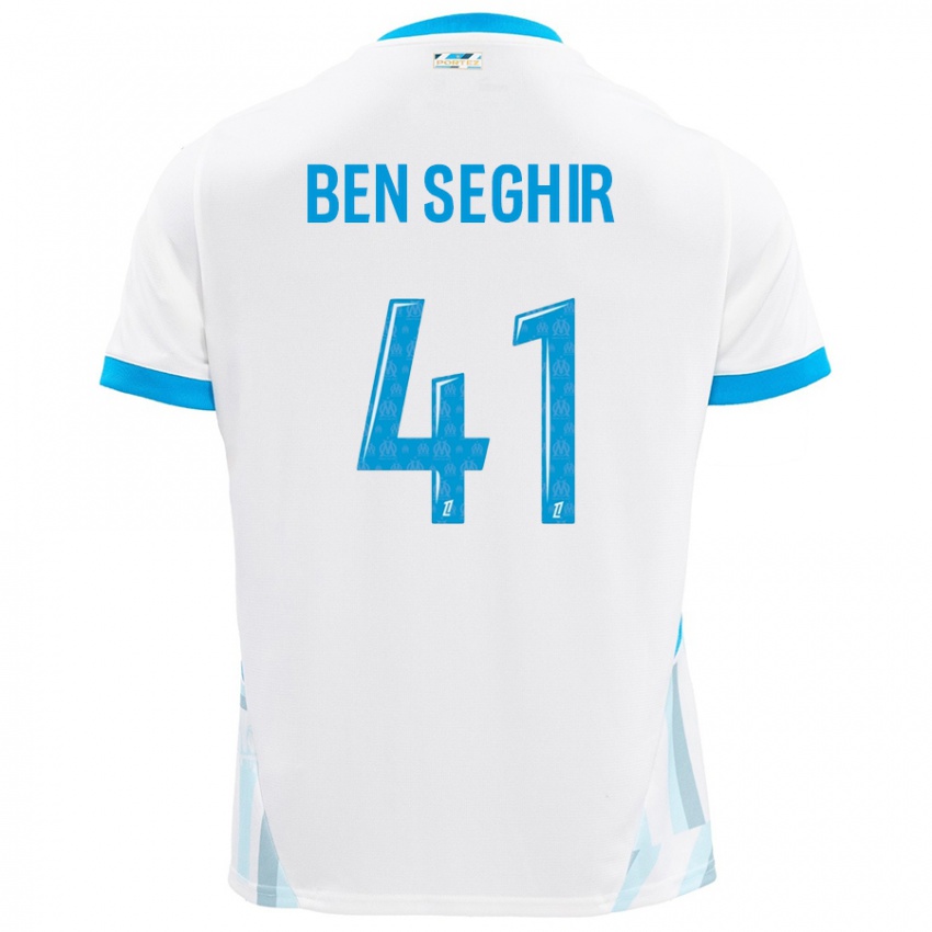 Mujer Camiseta Salim Ben Seghir #41 Blanco Azul Cielo 1ª Equipación 2024/25 La Camisa Chile