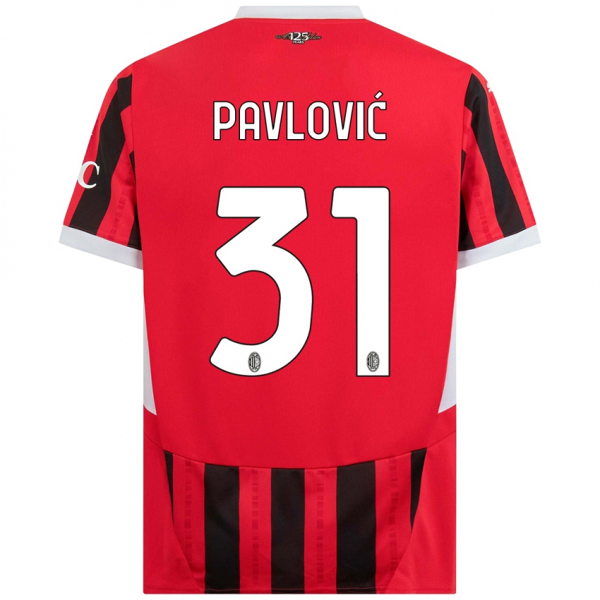 Mujer Camiseta Strahinja Pavlović #31 Rojo Negro 1ª Equipación 2024/25 La Camisa Chile