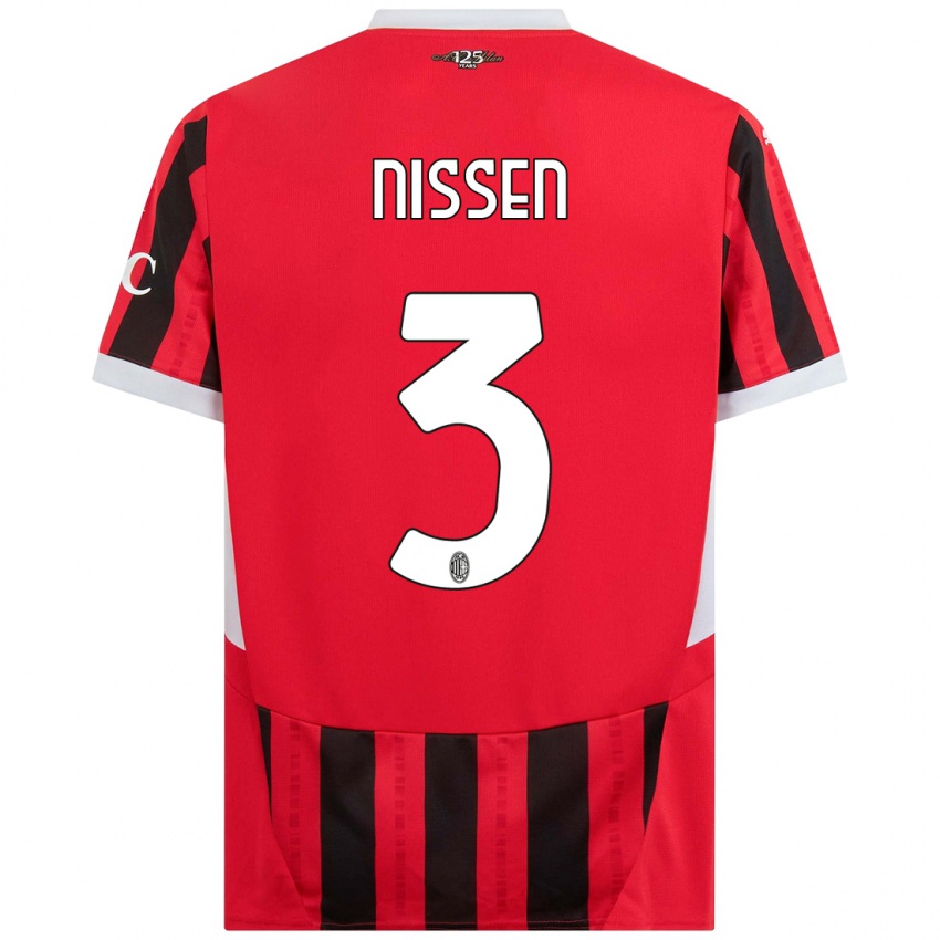 Mujer Camiseta Fredrik Nissen #3 Rojo Negro 1ª Equipación 2024/25 La Camisa Chile