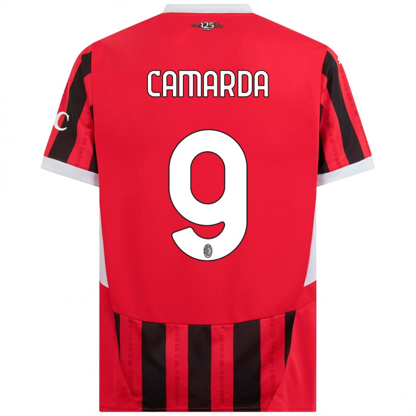 Mujer Camiseta Francesco Camarda #9 Rojo Negro 1ª Equipación 2024/25 La Camisa Chile