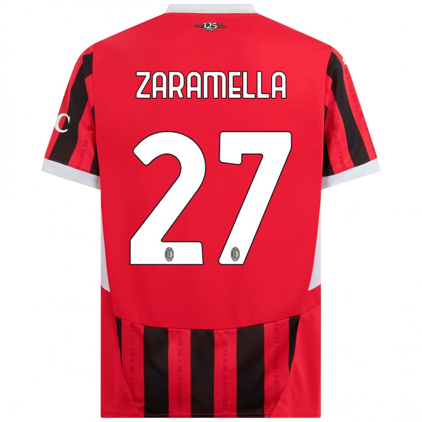 Mujer Camiseta Mattia Zaramella #27 Rojo Negro 1ª Equipación 2024/25 La Camisa Chile