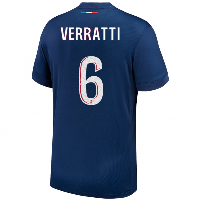 Mujer Camiseta Marco Verratti #6 Azul Marino Blanco 1ª Equipación 2024/25 La Camisa Chile