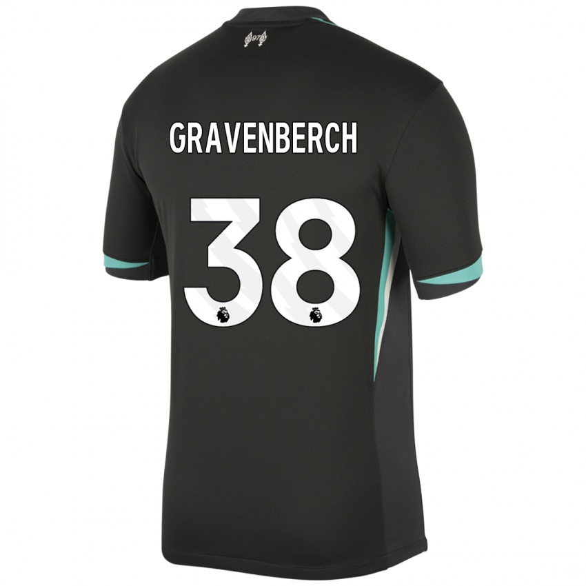 Mujer Camiseta Ryan Gravenberch #38 Negro Antracita Blanco 2ª Equipación 2024/25 La Camisa Chile