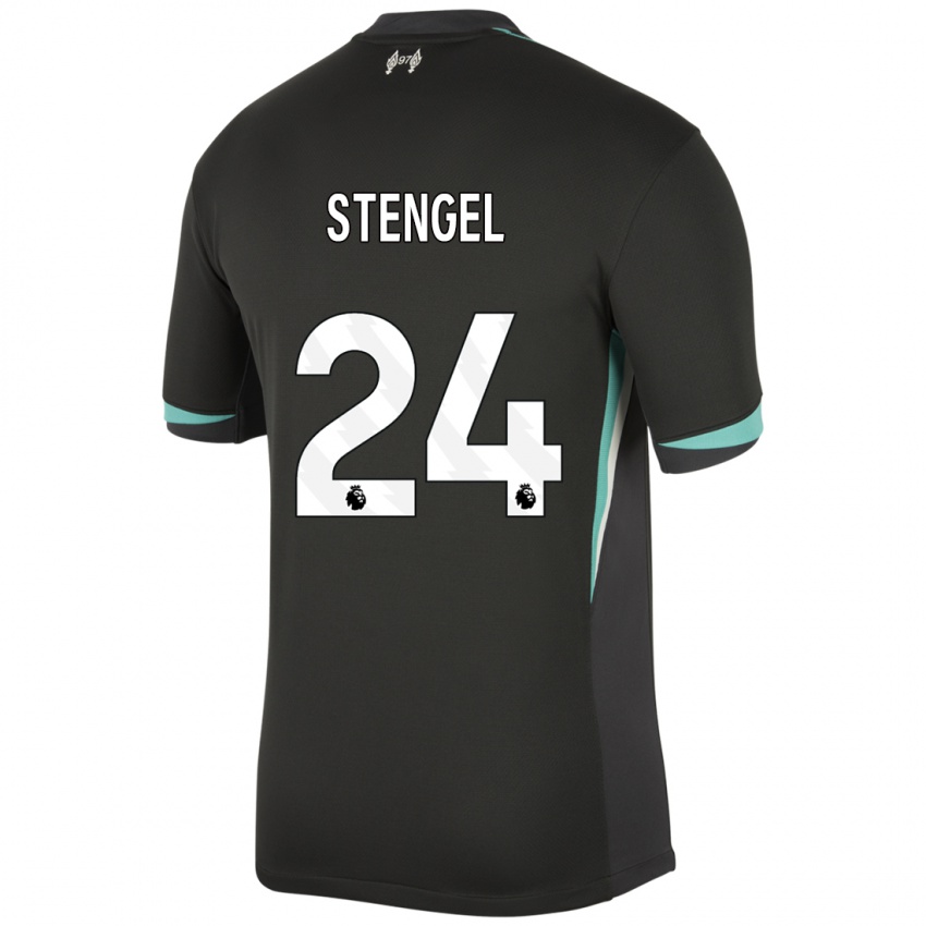 Mujer Camiseta Katie Stengel #24 Negro Antracita Blanco 2ª Equipación 2024/25 La Camisa Chile