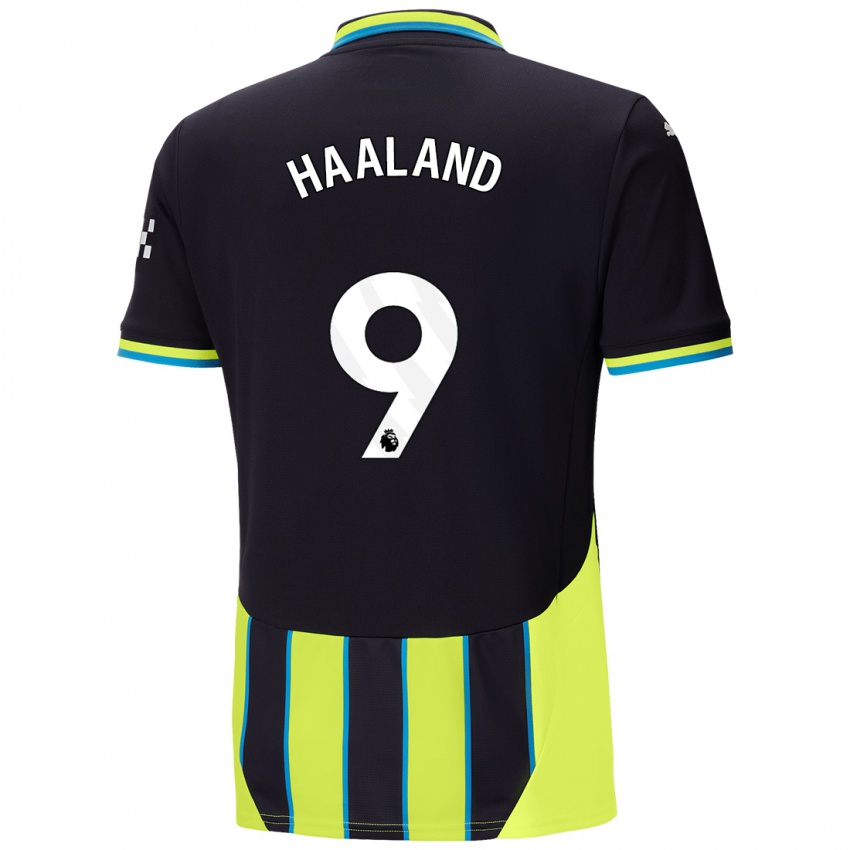 Mujer Camiseta Erling Haaland #9 Azul Amarillo 2ª Equipación 2024/25 La Camisa Chile