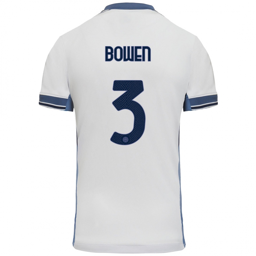 Mujer Camiseta Katie Bowen #3 Blanco Gris 2ª Equipación 2024/25 La Camisa Chile