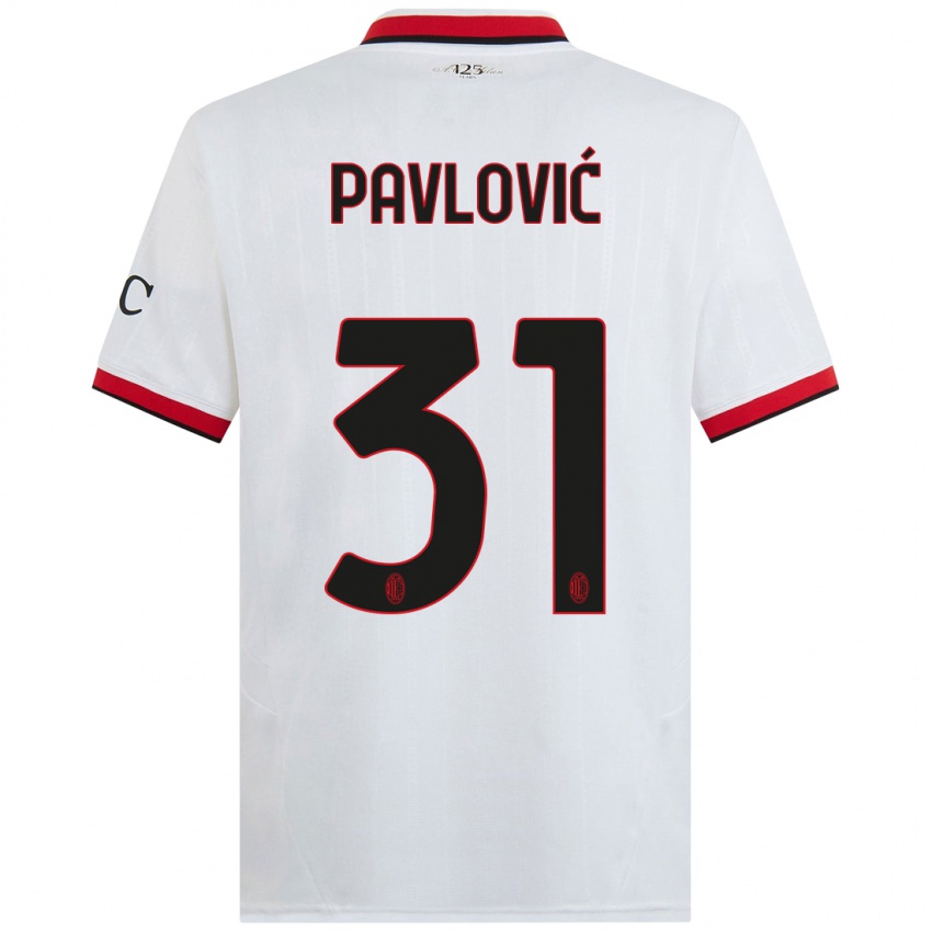 Mujer Camiseta Strahinja Pavlović #31 Blanco Negro Rojo 2ª Equipación 2024/25 La Camisa Chile