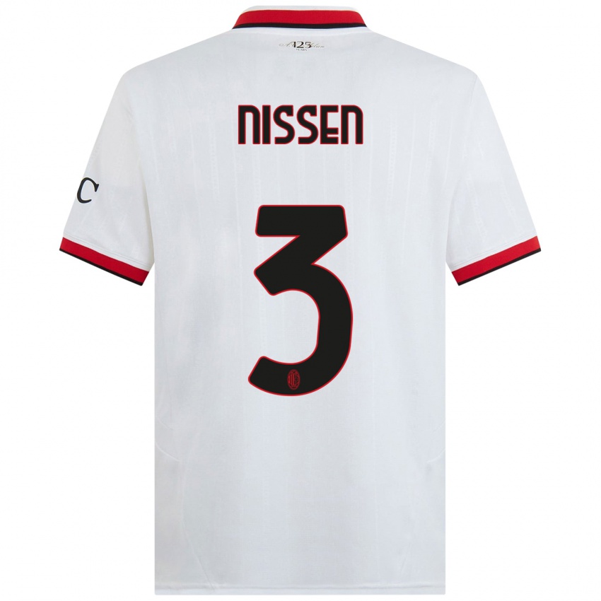 Mujer Camiseta Fredrik Nissen #3 Blanco Negro Rojo 2ª Equipación 2024/25 La Camisa Chile