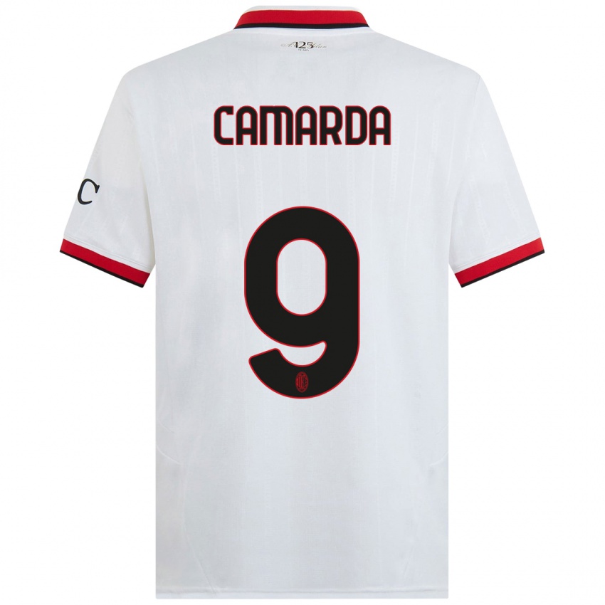 Mujer Camiseta Francesco Camarda #9 Blanco Negro Rojo 2ª Equipación 2024/25 La Camisa Chile