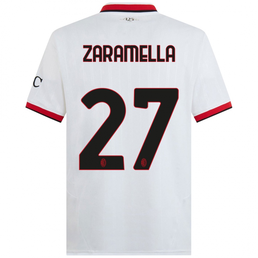 Mujer Camiseta Mattia Zaramella #27 Blanco Negro Rojo 2ª Equipación 2024/25 La Camisa Chile