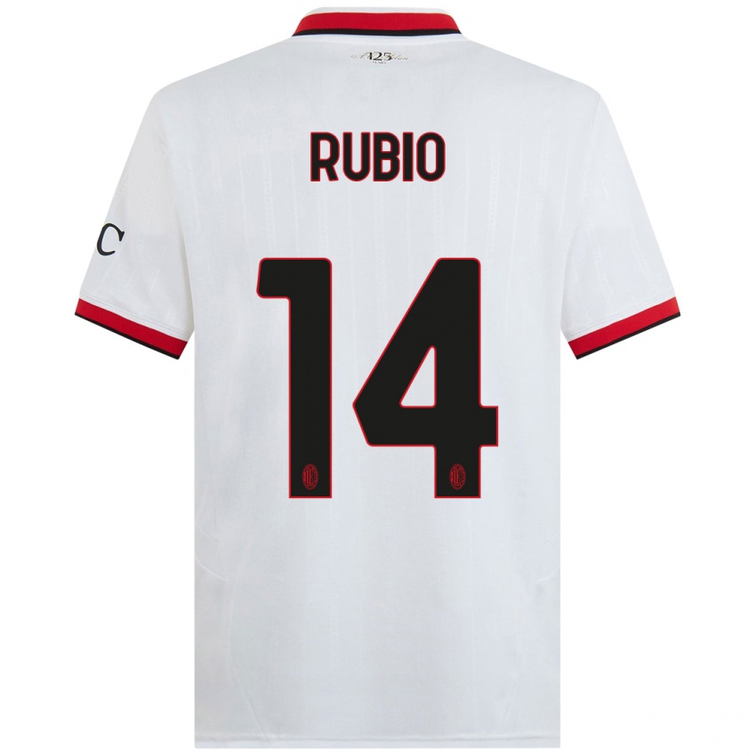 Mujer Camiseta Silvia Rubio #14 Blanco Negro Rojo 2ª Equipación 2024/25 La Camisa Chile