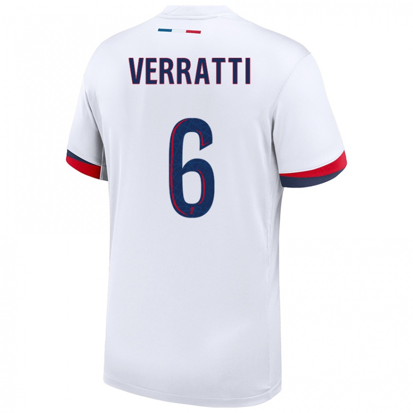 Mujer Camiseta Marco Verratti #6 Blanco Azul Rojo 2ª Equipación 2024/25 La Camisa Chile