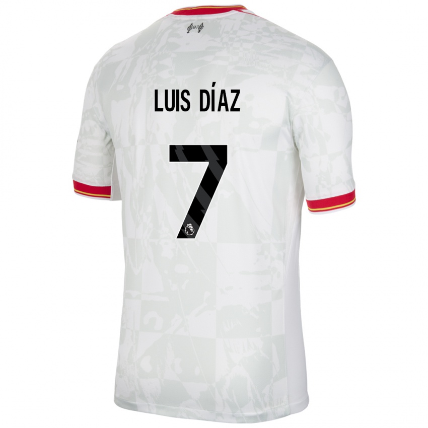 Mujer Camiseta Luis Diaz #7 Blanco Rojo Negro Equipación Tercera 2024/25 La Camisa Chile