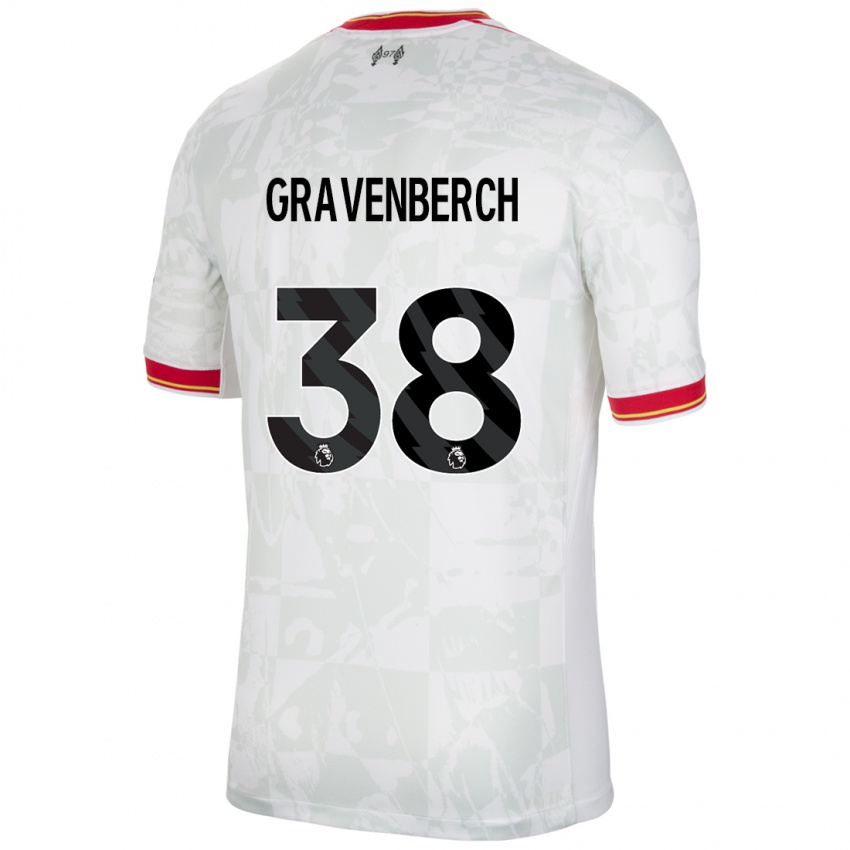 Mujer Camiseta Ryan Gravenberch #38 Blanco Rojo Negro Equipación Tercera 2024/25 La Camisa Chile