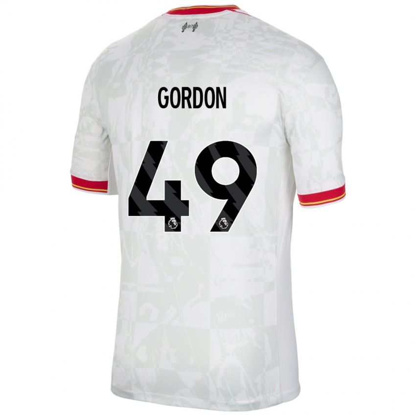 Mujer Camiseta Kaide Gordon #49 Blanco Rojo Negro Equipación Tercera 2024/25 La Camisa Chile