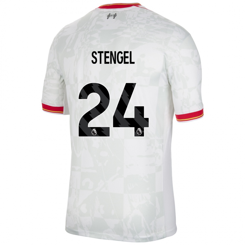 Mujer Camiseta Katie Stengel #24 Blanco Rojo Negro Equipación Tercera 2024/25 La Camisa Chile